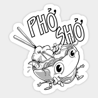 Pho Sho - Cartoon Pho Vietnamese Soup Bowl B&W Sticker